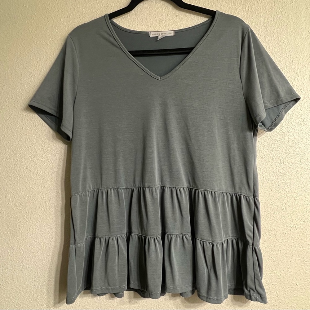 Green Envelope V-Neck Peplum Top